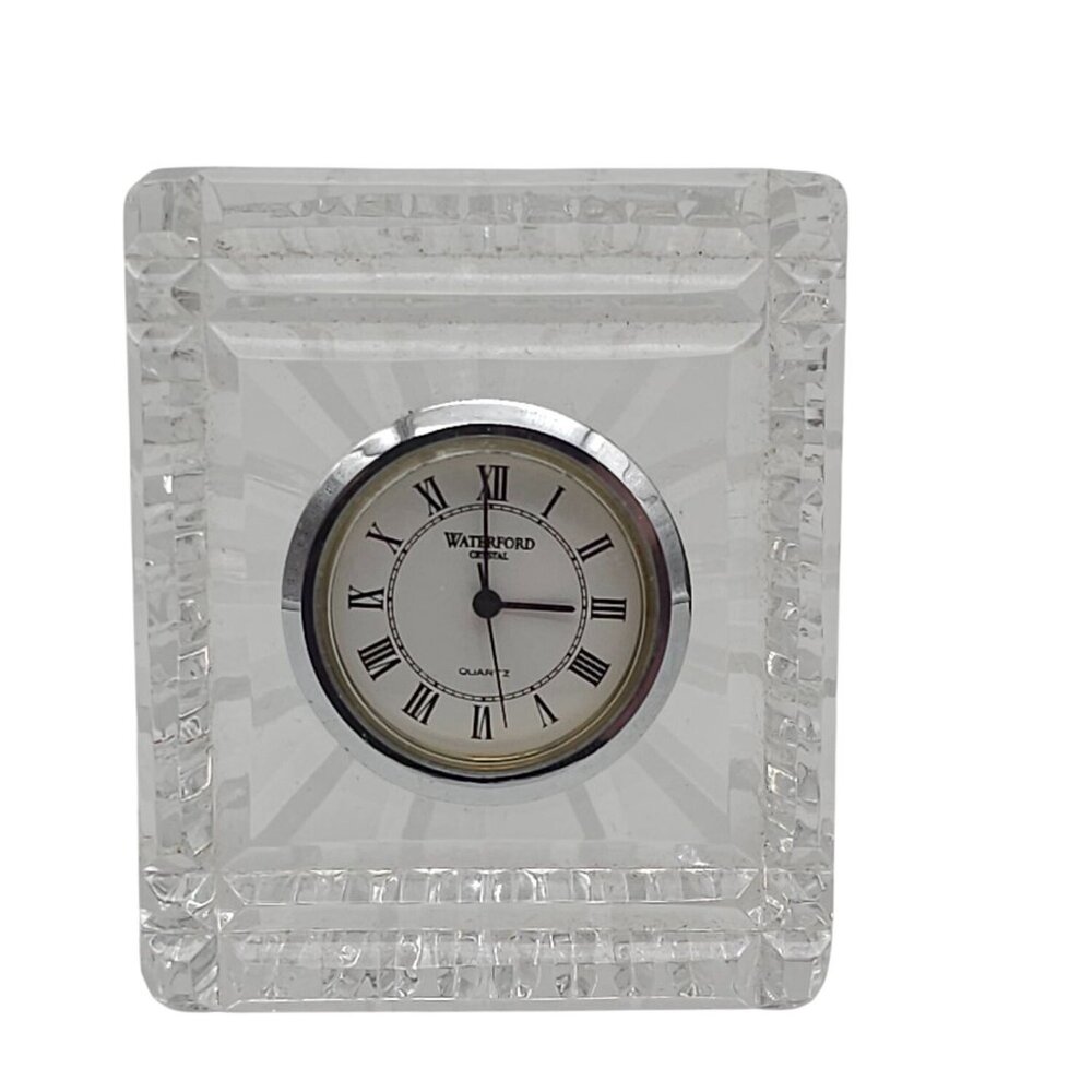 Waterford Crystal Small Rectangular Quartz Clock for Desk Table Signed Works 3”